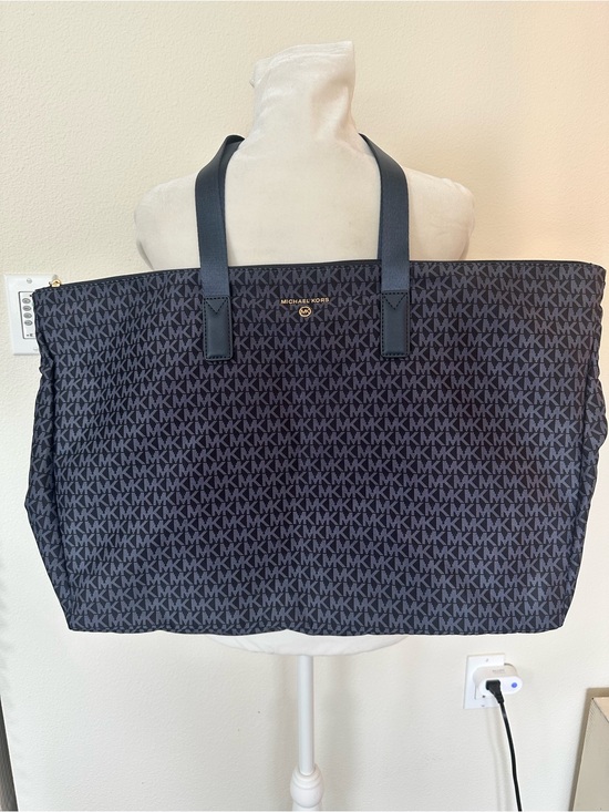 Michael Kors Handbags - Michael Kors Logo Jet Set Packable Nylon Navy and Black Signature MK Tote
